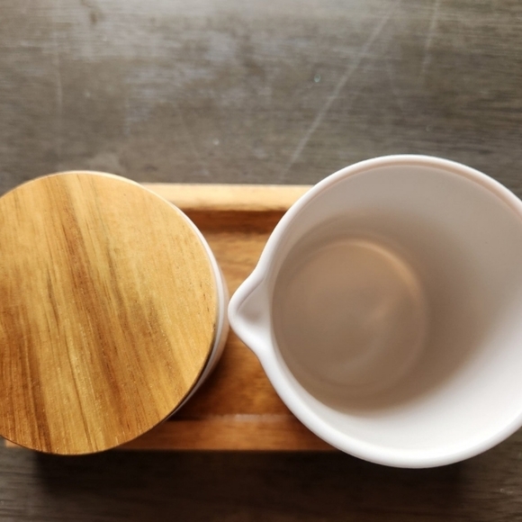 New. Never used. Rae Dunn Sweet/Pour Cream & Sugar set. Wood base. - Picture 2 of 3